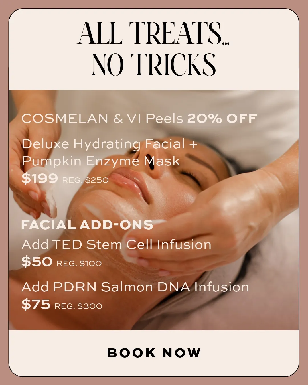 October facial specials, 20% off Cosmelan and VI Peels, Deluxe Hydrating Facial with Pumpkin Enzyme Mask $199 at Beauty Ranch Los Angeles